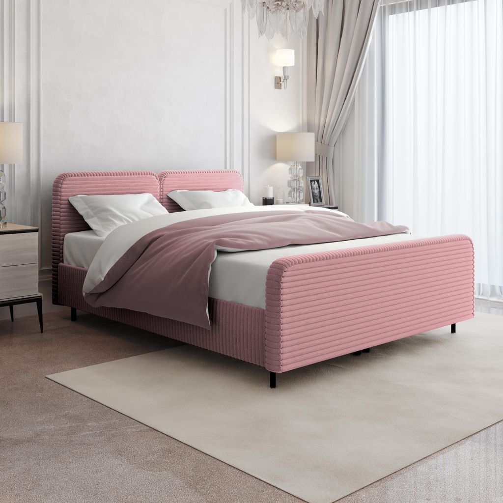 Doppelbett LEA 180x200 cm Polsterbett mit Bettkasten, Matratze & Topper – TILIA - Polsterstoff Rosa