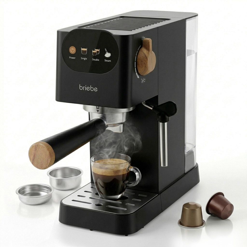Briebe EC1180BLK Nordic Kaffeemaschine Espresso Kompatibel Nespresso-Kapseln und Kaffee 20 Bar Schwarz