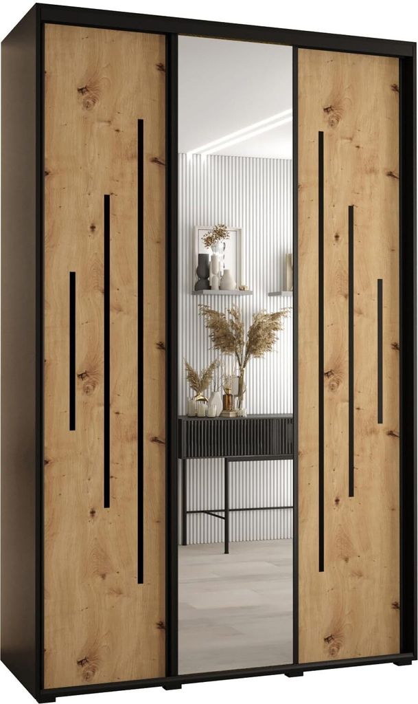 MEBLE KRYSPOL Davos 13 Schrank, drei Türen - 235,2x150x60 cm - Schwarz Artisan Schwarz