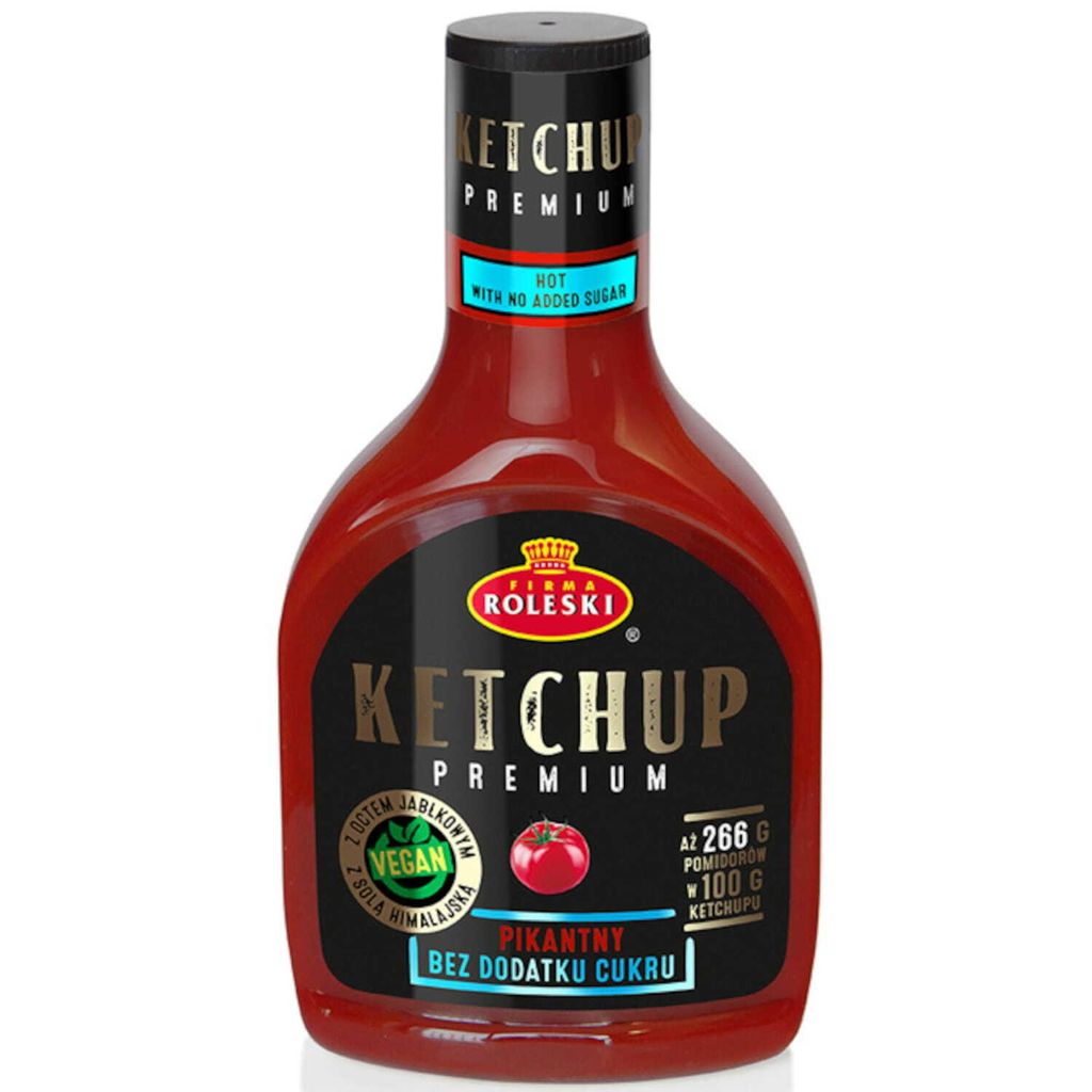 A bottle of ketchup on a white background.
