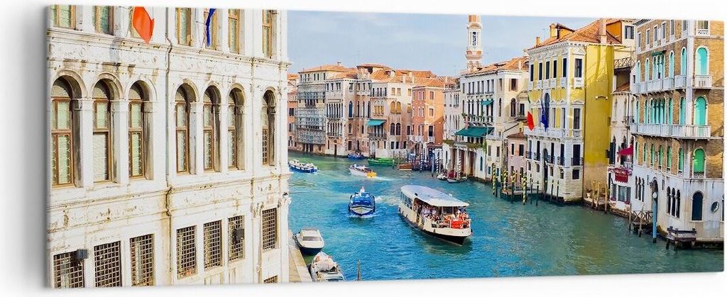 Bild auf Leinwand - Leinwandbild - Venedig Kanal Kreuzfahrt Gondel - 140x50cm - Wand Bild - Wanddeko - Leinwanddruck - Bilder - Kunstdruck - Leinwa...
