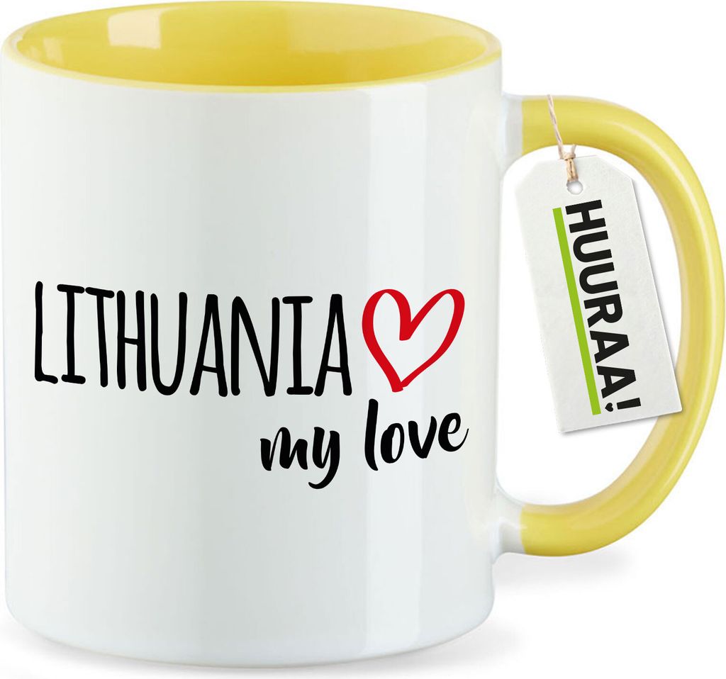 Huuraa Kaffeetasse Lithuania my love 330ml Gelb Keramik Kaffeebecher Geschenkidee