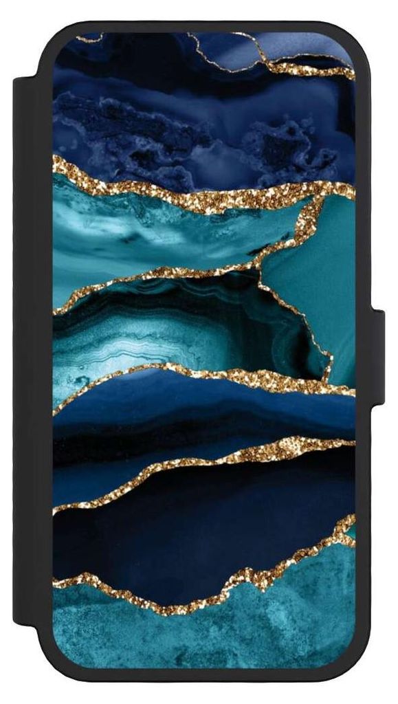 NIVOCASE Klapphülle für Apple iPhone 16 Pro Handyhülle aus Kunst Leder NIVOflip schwarz Glitzer Look Marmor Trends