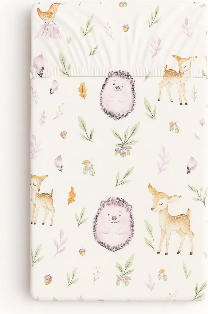 Linge de lit enfant : drap housse 120x60 cm en pur coton Forest Delicacy