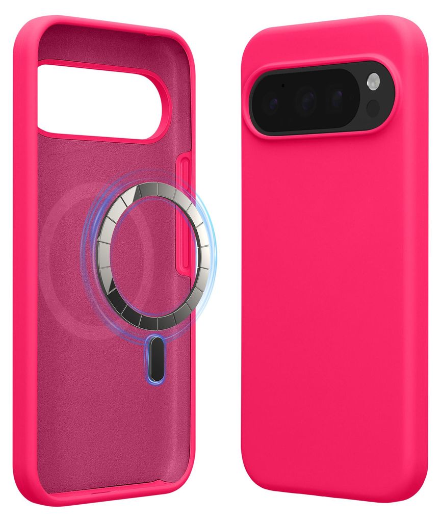 kwmobile Hülle kompatibel mit Google Pixel 10 Pro XL Hülle - magnetisches Silikon Case kompatibel mit MagSafe - Cover gummiert Neon Pink