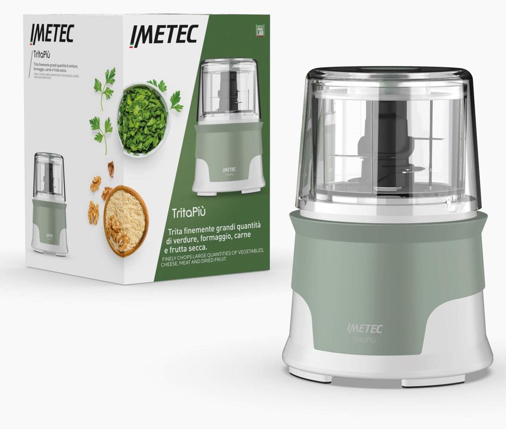 Imetec Tritapiù 7475 Küchenmaschine, 1000 W, 600 ml, 4 Edelstahlklingen, Weiß/Grün