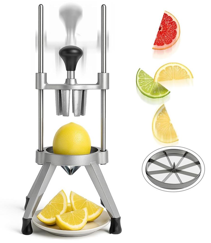 Obstschneider 8 Spalten aus Edelstahl, Zitronen- & Limonenschneider mit Aluminiumgehäuse, ideal für Küche, Bar und Restaurant
