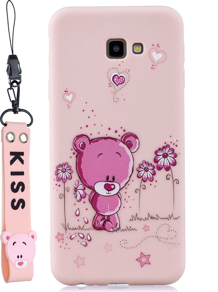 Für Samsung J4 plus Cute Coloured Painted TPU Anti-Scratch rutschfeste Schutzhülle Rückentasche mit Lanyard Light Pink