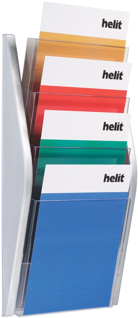 helit Wand Prospekthalter DIN A4 hoch 4 Fächer silber