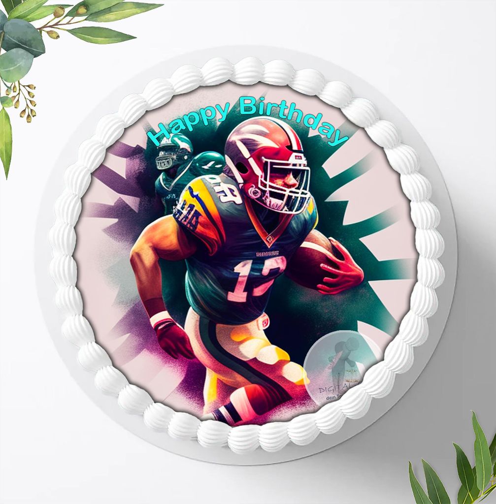 Für die Geburtstags Torte ein Tortenaufleger, Zuckerbild mit dem Motiv: Football, Essbares Foto für Torten, Fondant, Ø 20cm, 1963z