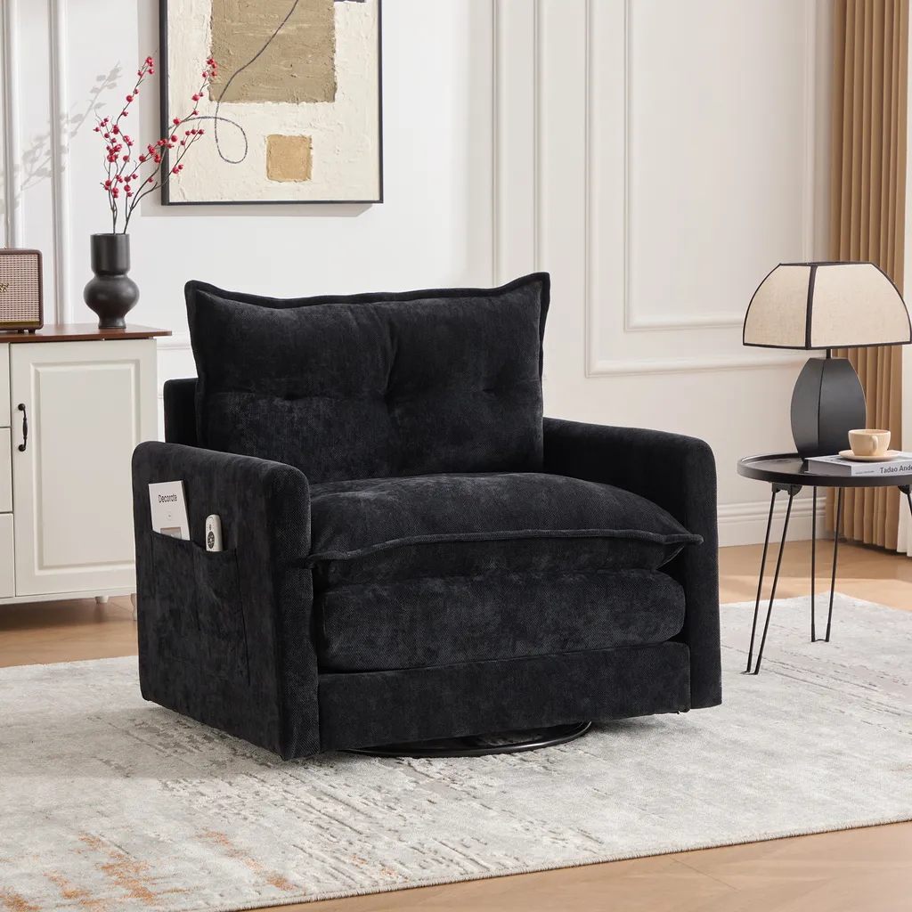 Fauteuil TV Pivotant Noir Confortable : Idéal pour Soirée Cinéma et Relax