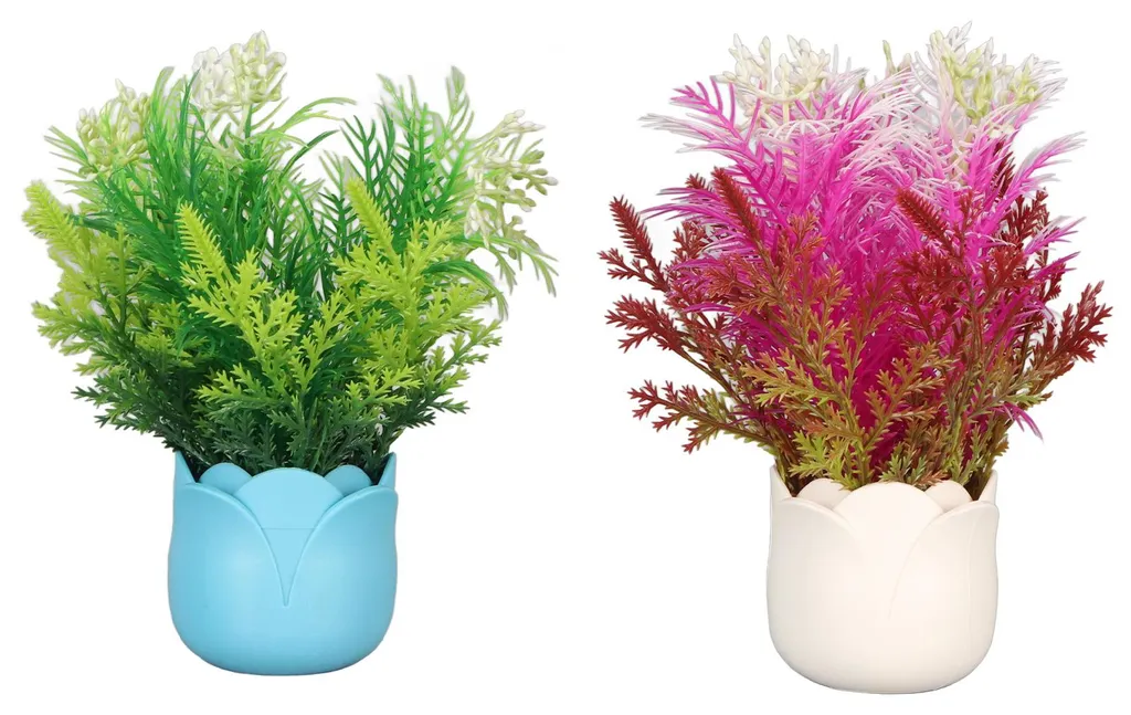 Décoration Aquarium : Fleurs en Silicone Souple avec Socle en Résine x2