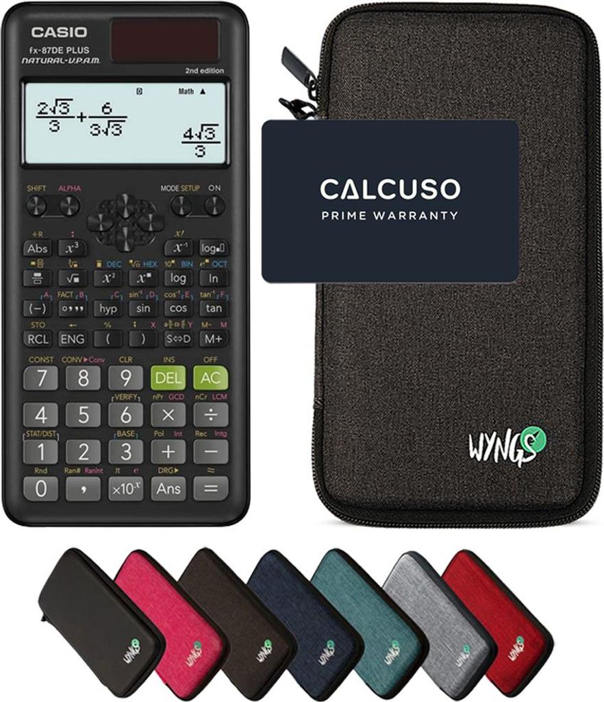 Casio fx-87DE Plus 2nd Edition inkl. WYNGS Schutztasche Dunkelgrau - Wissenschaftlicher Taschenrechner - Basic Set