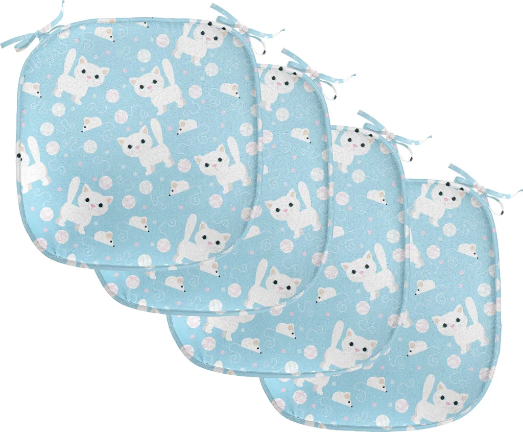 Coussin de Chaise Anti-Glisse et Imperméable Lot de 4 Motifs Chats 40cm