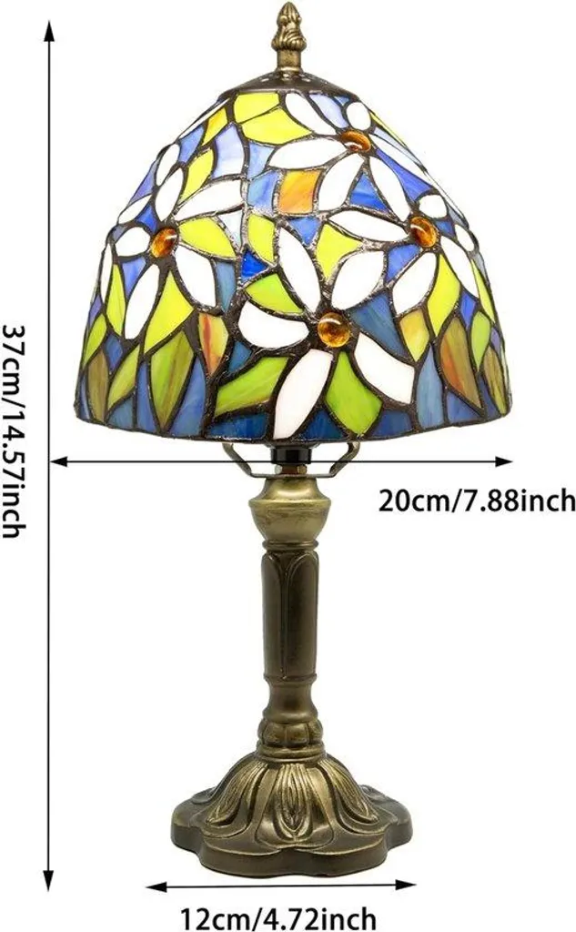 Lampe de chevet vitrail blanc et fleurs luminaire décoratif fait main