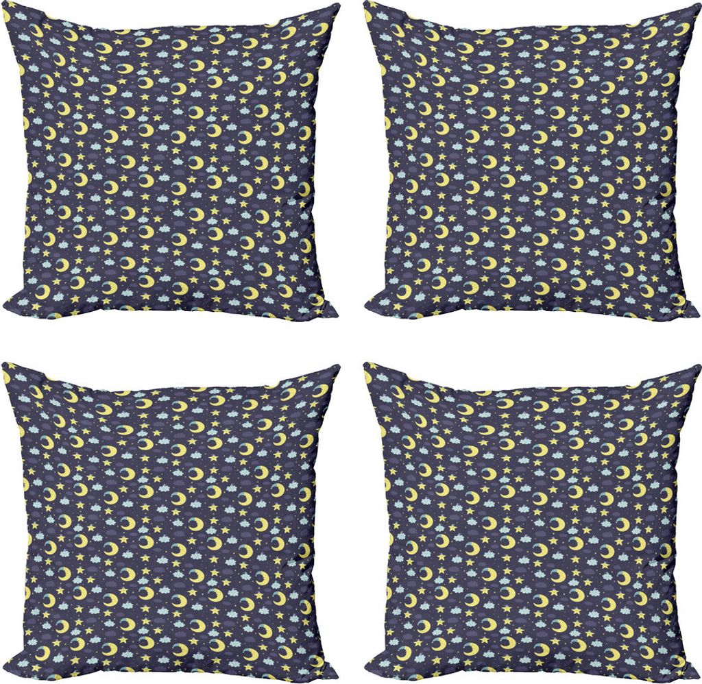 ABAKUHAUS Sprichwort Kissenbezug Set (4 Stück), Sleeping-Mond-Stern, Moderner Doppelseitiger Digitaldruck, 45 cm x 45 cm, Dark Purple Blassblau