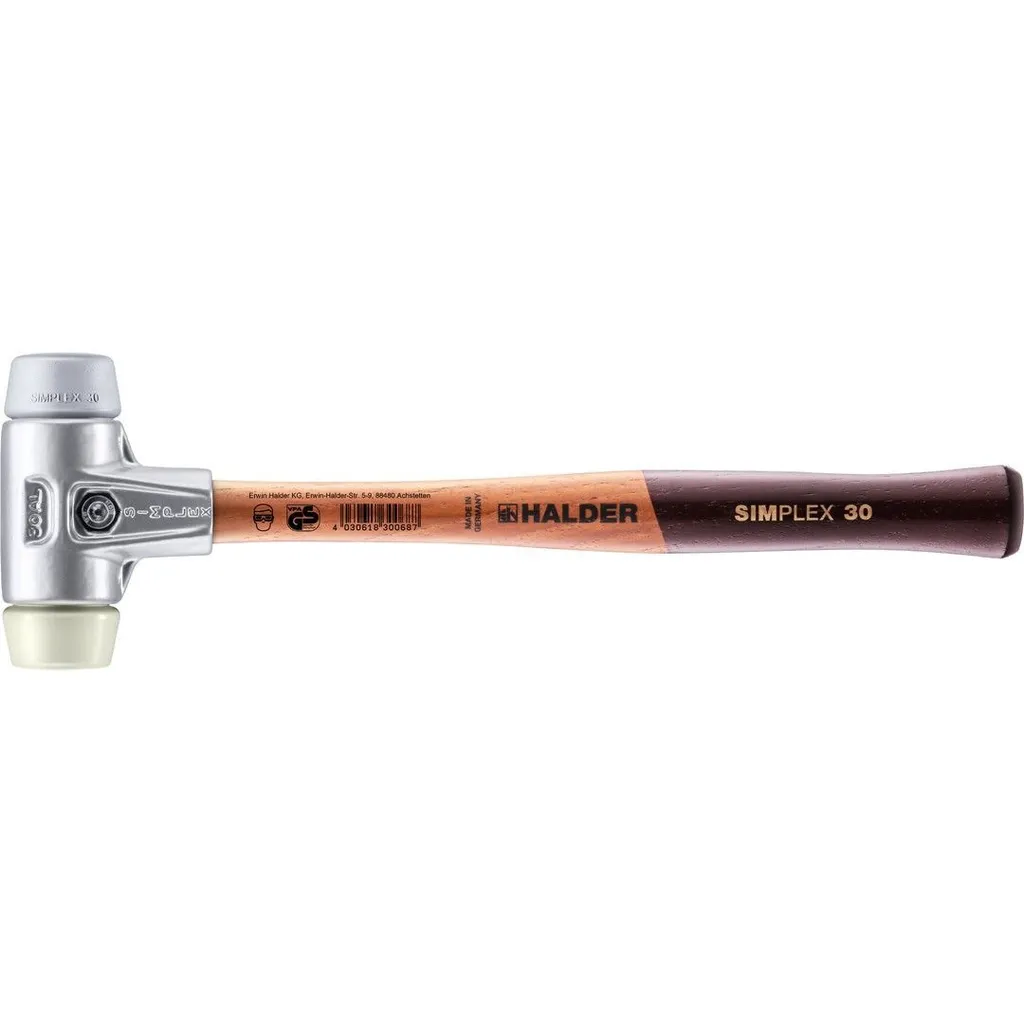 Mazza SIMPLEX a faccia morbida con alloggiamento in alluminio e impugnatura in legno, Ø 40, TPE-mid / nylon - 11