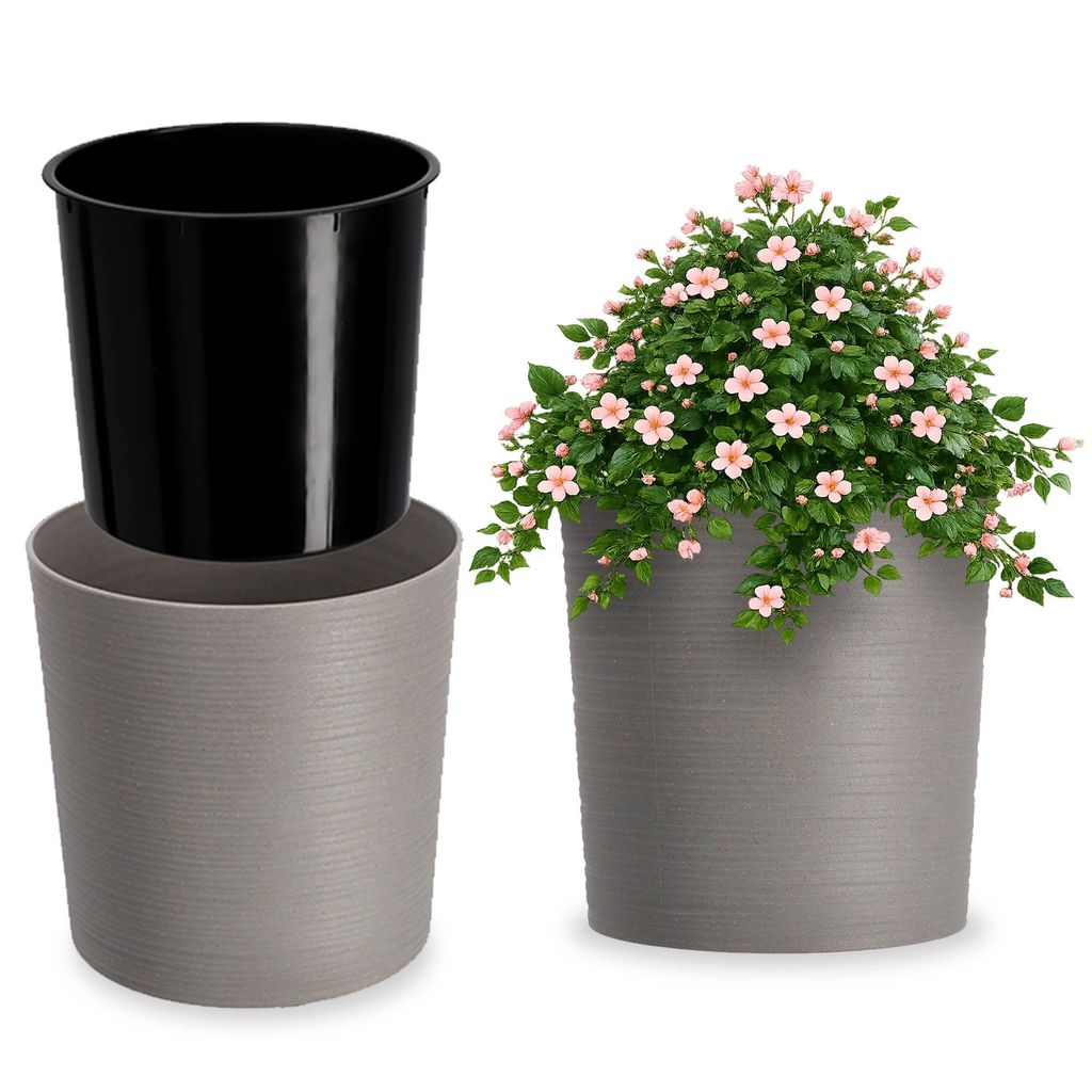 KADAX Blumentopf mit Holzspänen "Lecce", Blumentopfschutz, 25cm, Grau