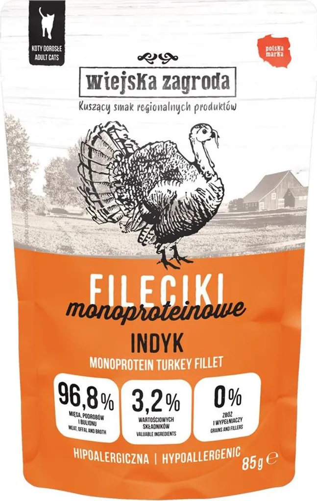 Filetti di tacchino Wiejska Zagroda, cibo umido per gatti, 85 g
