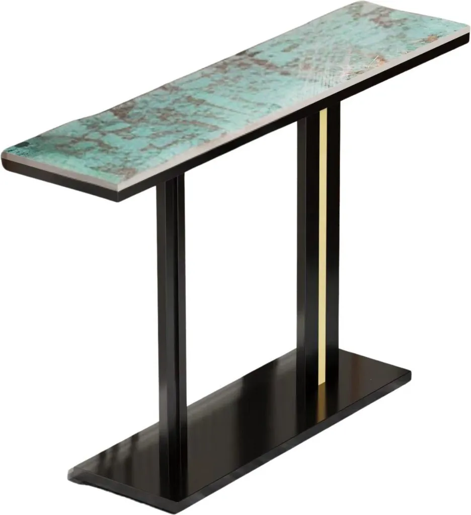 Console Emerald Valora Aspect Marbre Vert et Blanc - Table Fine de 118 cm