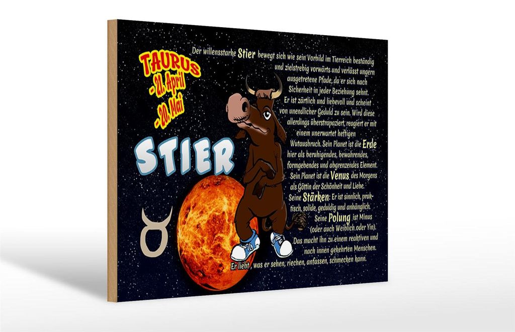 Holzschild Sternzeichen 30x20cm Stier Planet Venus