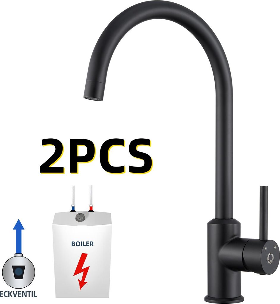 2 STÜCK Niederdruck Küchenarmatur schwarz Edelstahl Wasserhahn Küche 360° Schwenkbar Hochdruck Spültischarmatur Spülbecken Armatur Spültisch...