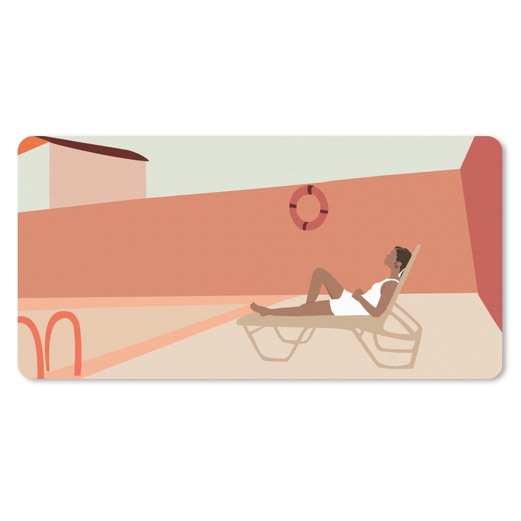 MuchoWow Schreibtischunterlage Schwimmbad - Frau - Pastell 80x40 cm - XXL Mauspad - Gaming Mauspad