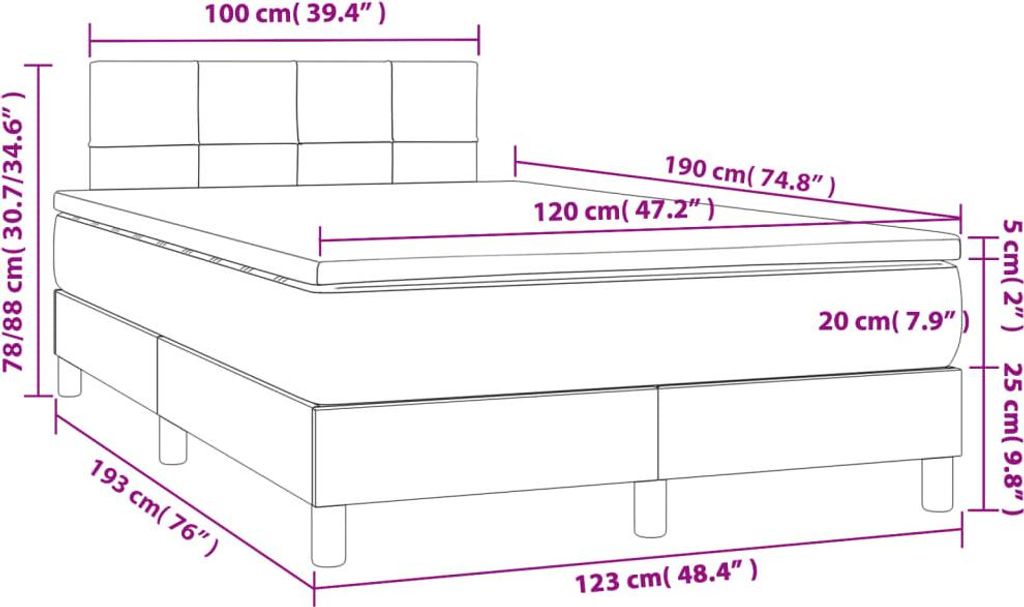 vidaXL Boxspringbett mit Matratze Dunkelgrau 120x190 cm Samt