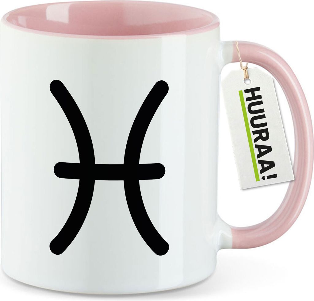 Huuraa Kaffeetasse Fische Sternzeichen Zeichen 330ml Rosa Keramik Kaffeebecher Geschenkidee