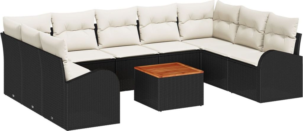 Möbel 10-teiliges Garten-Sofaset mit Kissen Schwarz Poly-Rattan Akazie - Gartensofas 3347621