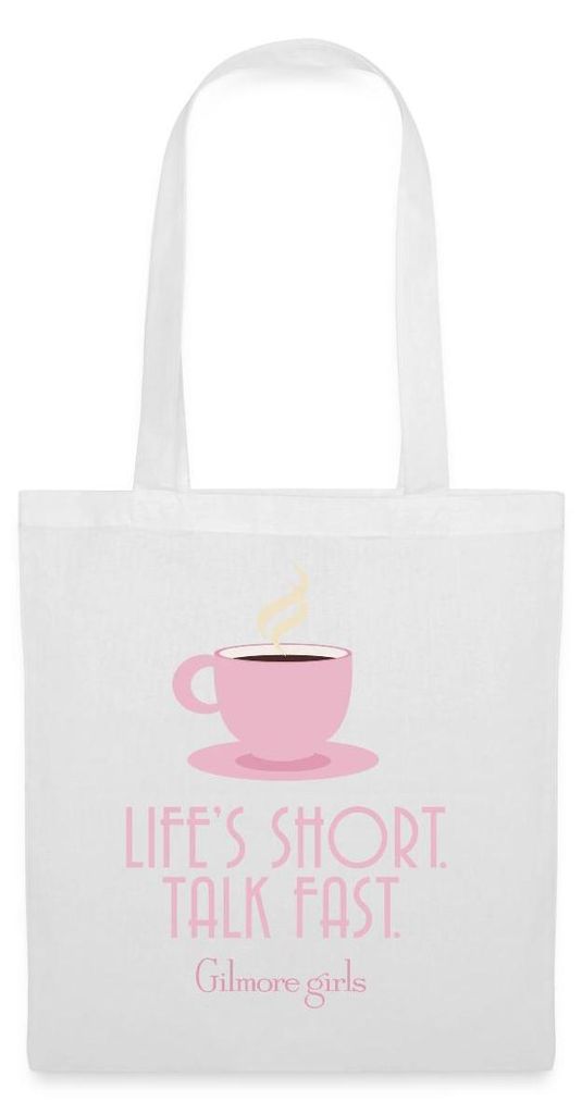 Spreadshirt Gilmore Girls Kaffeetasse & Spruch „Talk Fast“ Stoffbeutel, One size, Weiß