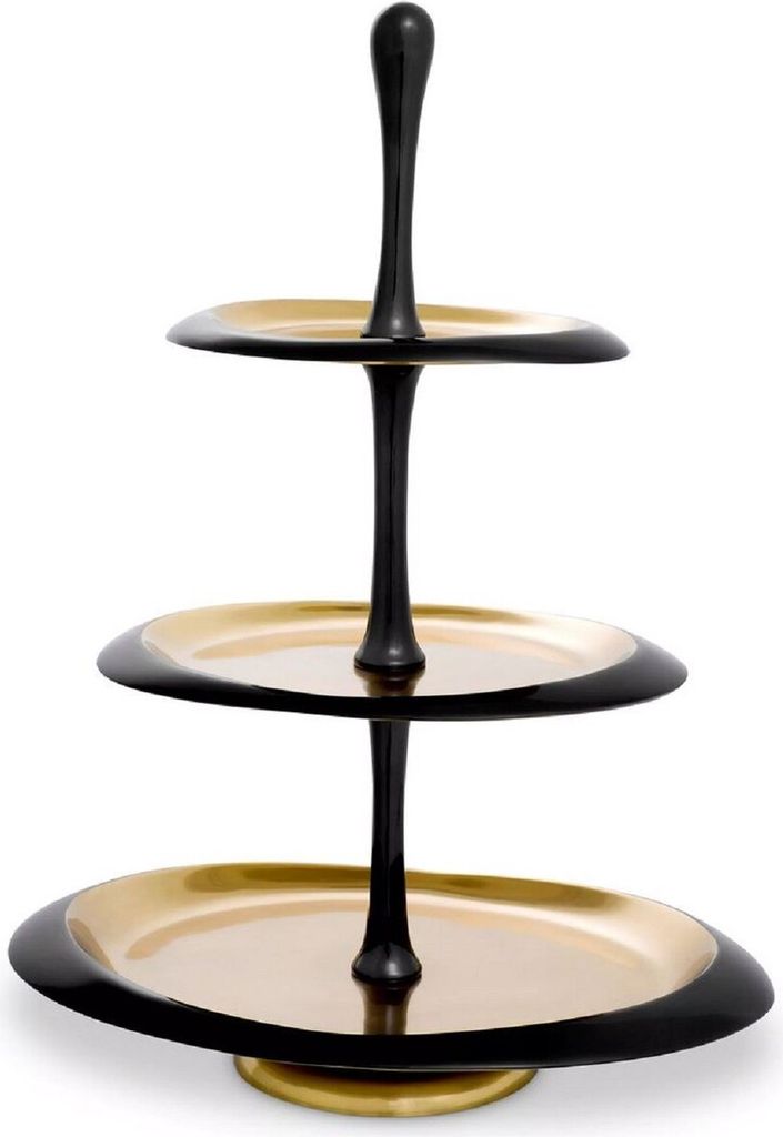 Casa Padrino Luxus Etagere Schwarz / Gold 35 x 26 x H. 48,5 cm - Ovale Kuchen & Keks Etagere - Gastronomie Accessoires - Restaurant Accessoires - H...