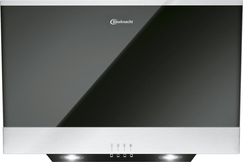 A Bauknecht range hood with a glass front and stainless steel accents.
