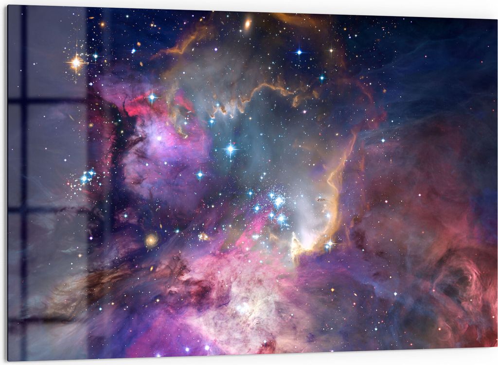 DEQORI Küchenrückwand Glas 60x40 cm 'Farbenfrohe Galaxie' Spritzschutz Bad Rückwand