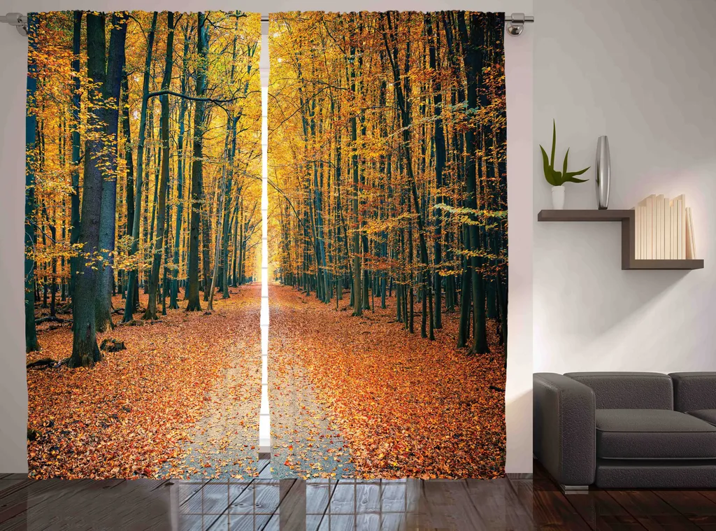 Paire de Rideaux de Salon Motifs Forêt d'Automne 280x225 cm Multicolore