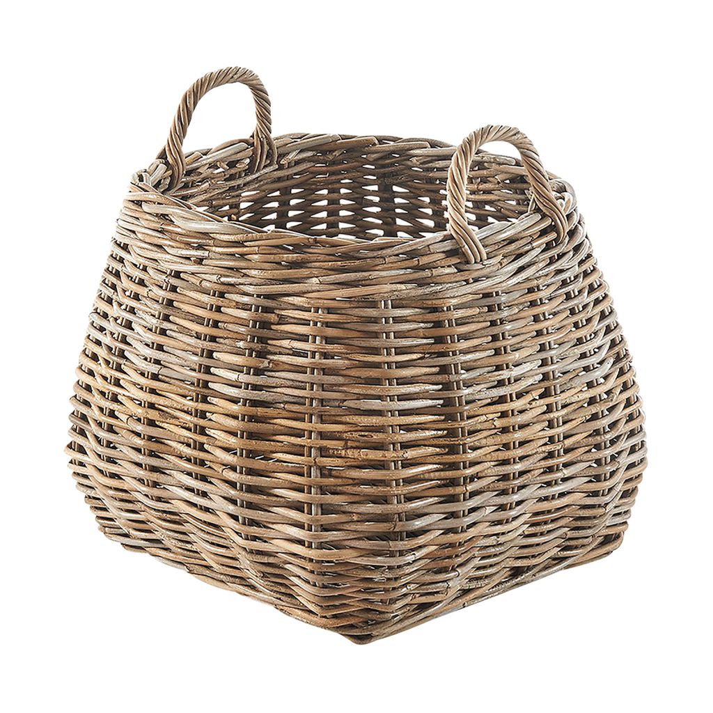 Kobolo Dekokorb Aufbewahrungskorb Korb mit Henkeln aus Rattan in kubu grey