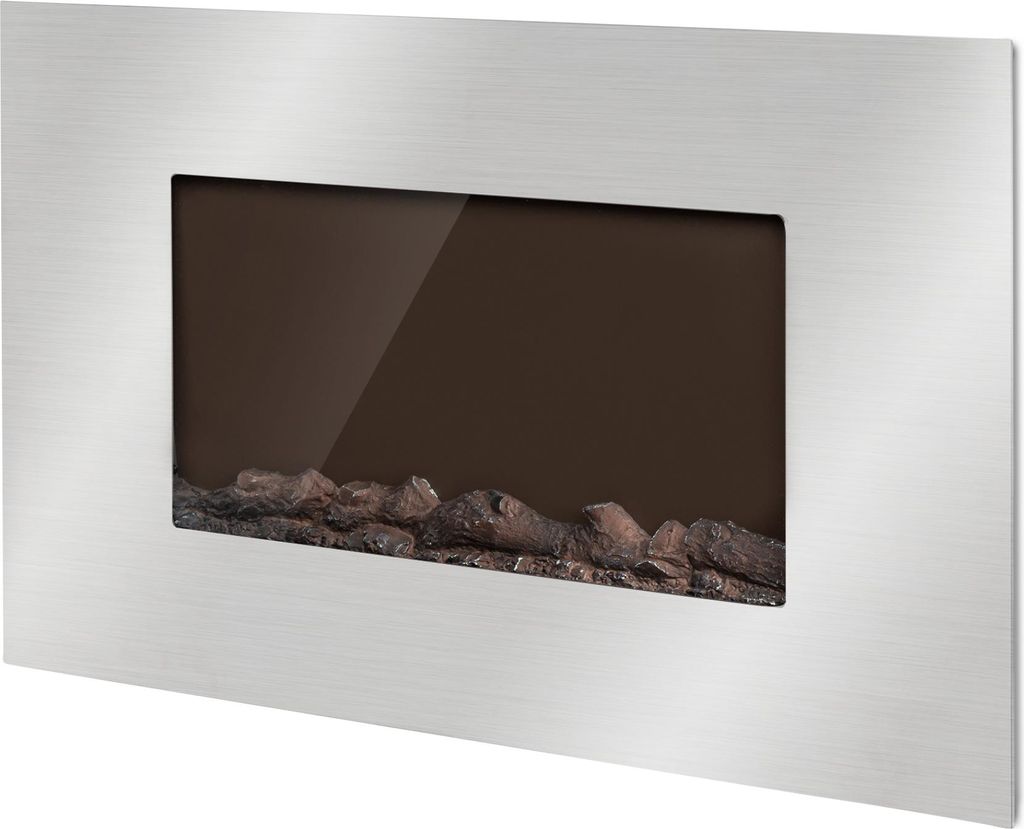 A modern electric fireplace mounted on a wall.