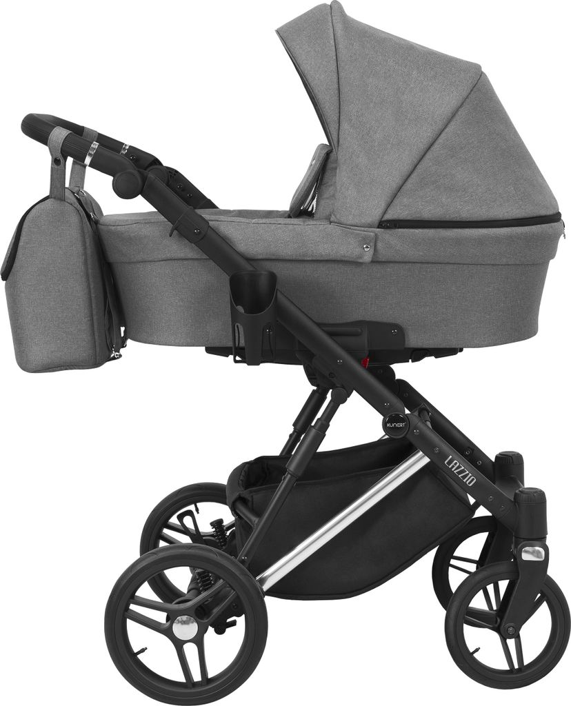 Kinderwagen LAZZIO PREMIUM Babywagen Babyschale Kinder Wagen Set 1 in 1 (grau, Rahmenfarbe: Silber)