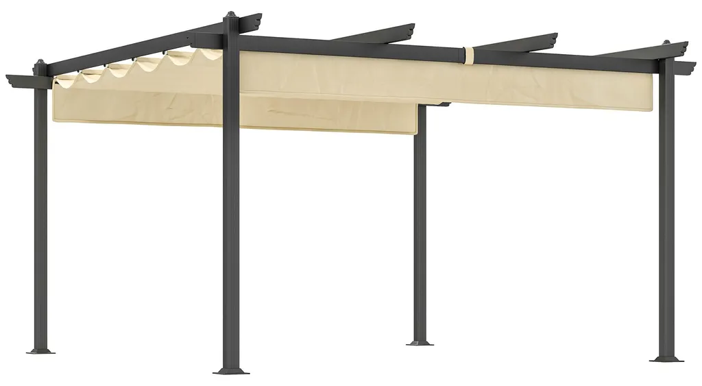Pergola Outsunny 4x4m : Pavillon de Jardin Alu Toit Réglable Beige