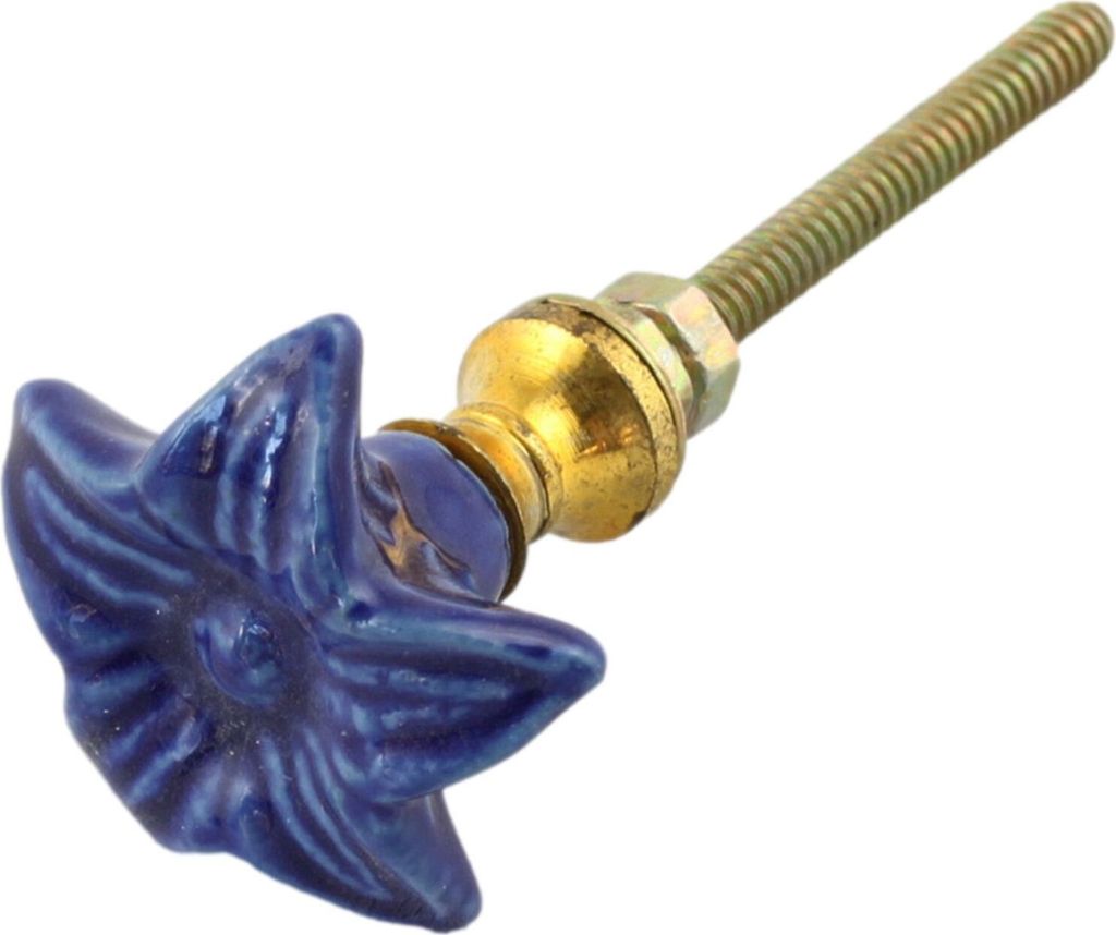 Möbelknauf aus Keramik Shabby Chic klein - Blüte - blau