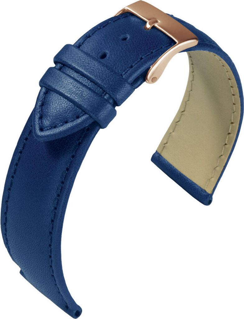 Eulit Taurus > Uhrenarmband Kalbsleder royal blau hautfreundlich, Stegbreite:20mm, Schließe:Roséfarben