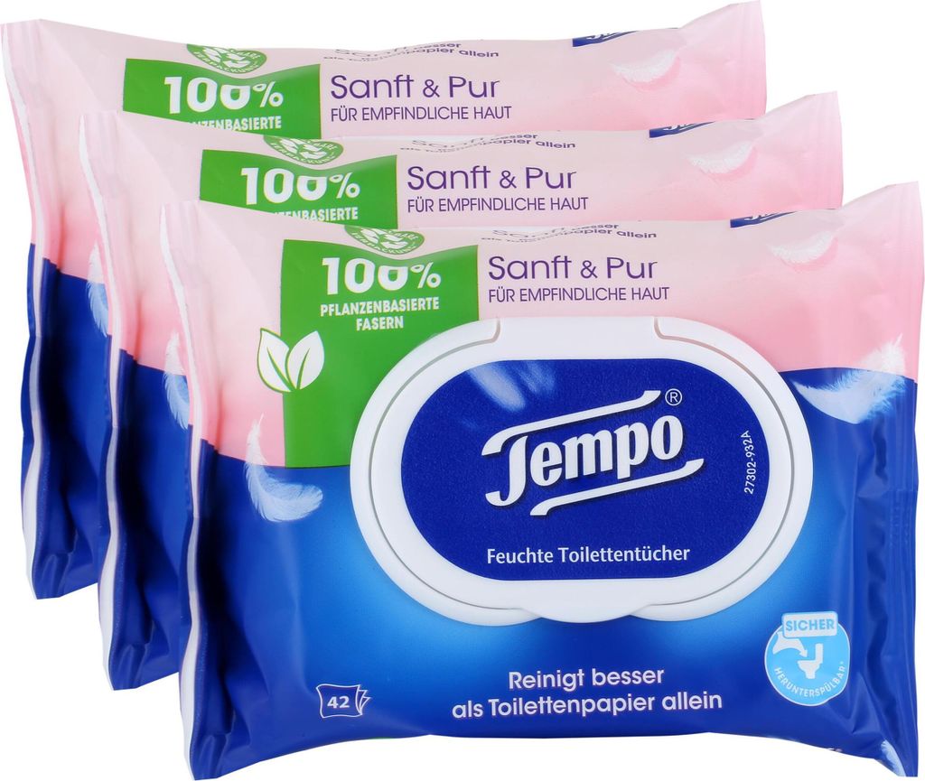 Tempo Feuchte Toilettentücher Sanft & Pur 42 Tücher (3er Produktbild 