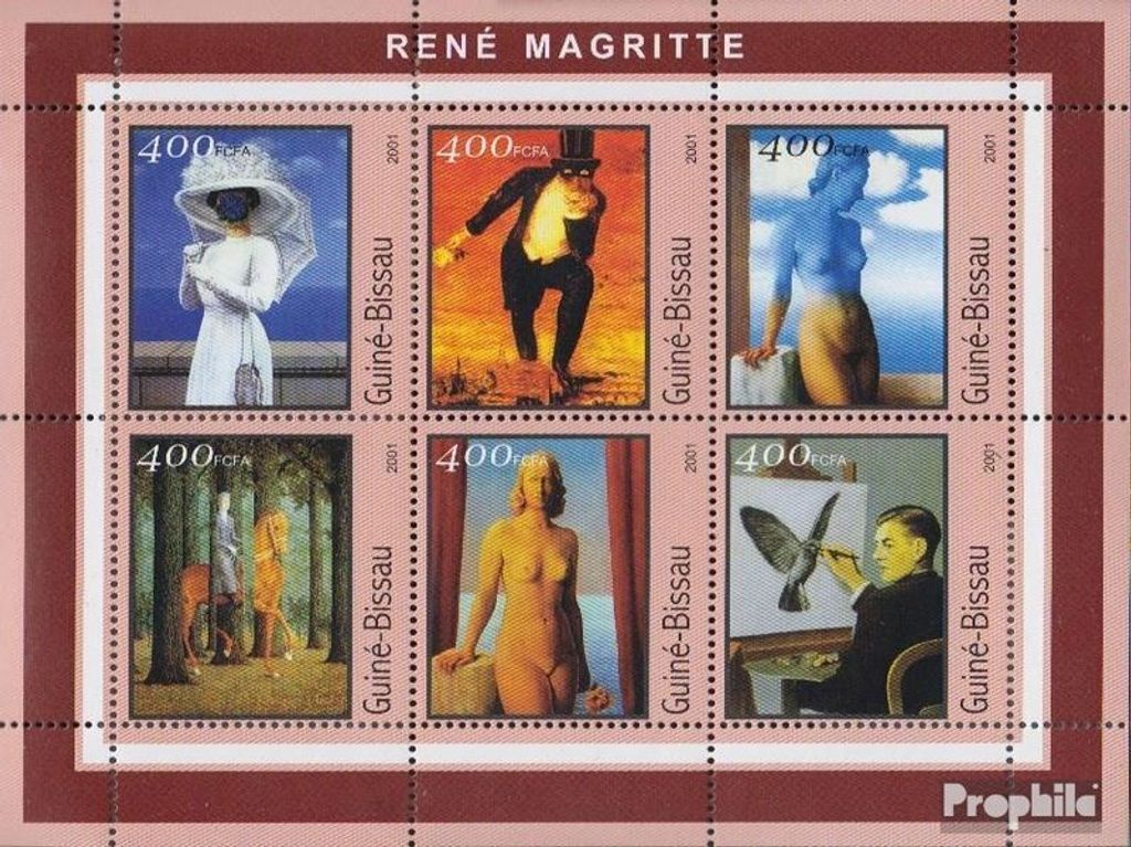 Briefmarken Guinea-Bissau 2001 Mi 1684-1689 Kleinbogen postfrisch Michelangelo-Gemälde