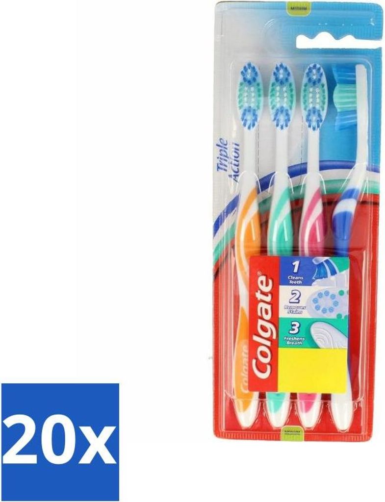 Colgate Triple Action Zahnbürsten Medium 4er-Set - Vorteilspack - 20 Stücke