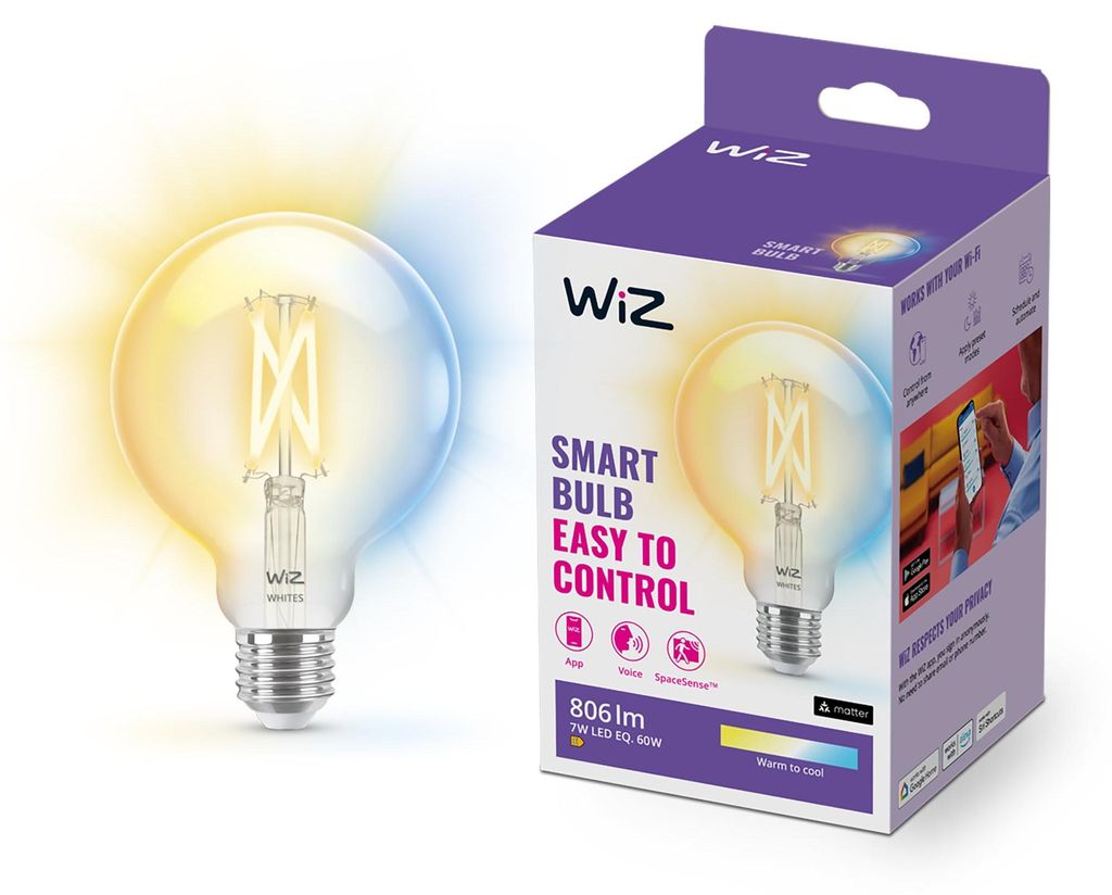 WiZ Filament-Lampe Globe, transparent, 60 W G95 E27, Produktbild 