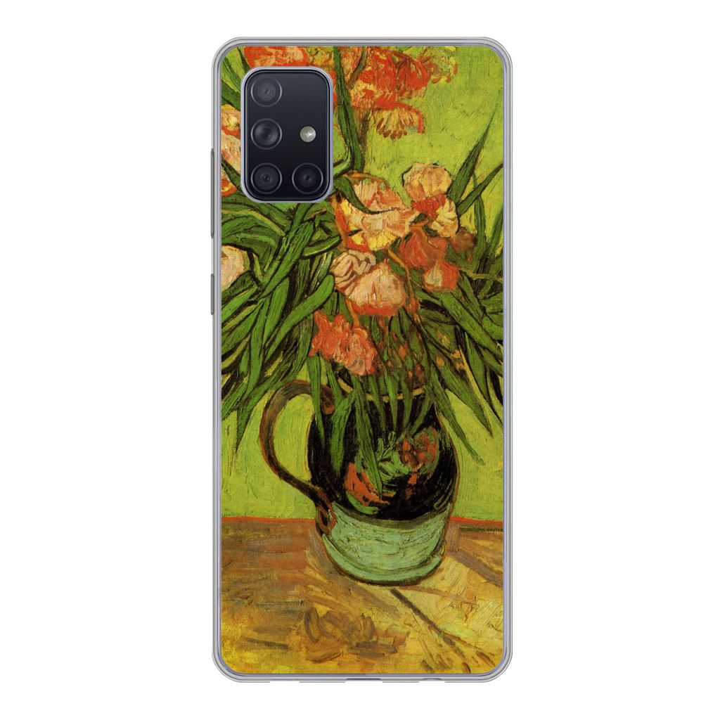 MuchoWow Handyhülle Schutzhülle Hülle für Samsung Galaxy A51 Stillleben Vase mit Oleander und Büchern - Vincent van Gogh Silikon Softcase Ha...