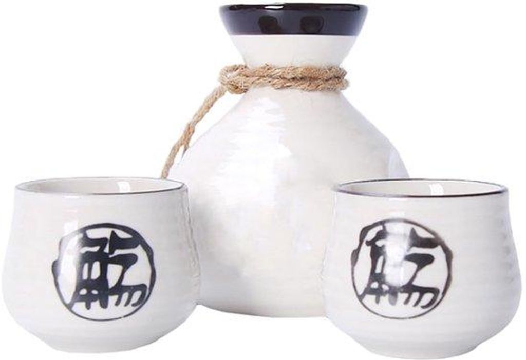Japanische Sake Set Keramik 1 Topf 2 Becher elegant