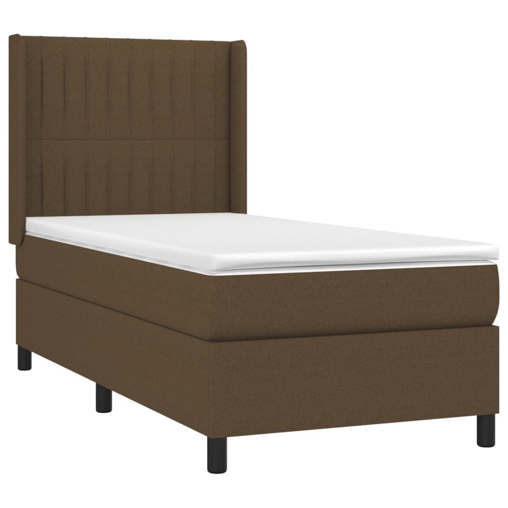 "WINTER SALE"Boxspringbett - Einzelbett/Jugendbett mit Lattenrost - mit Matratze Dunkelbraun 90x190cm Stoff - Klassische Betten NeuMöbel851161