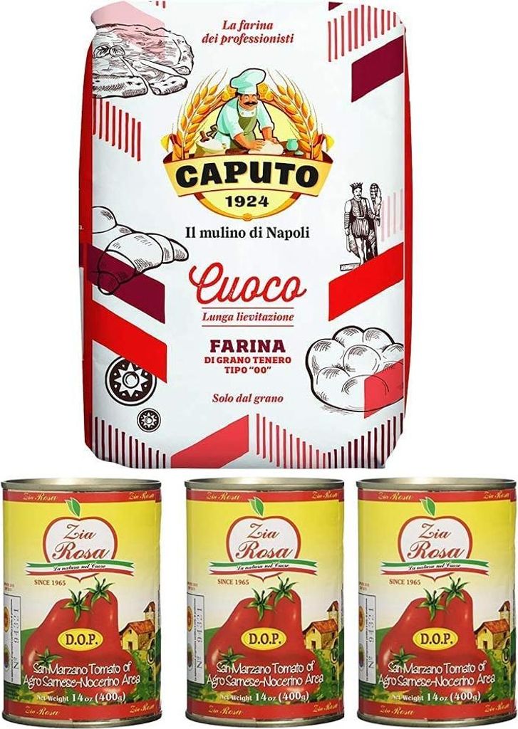 Testpaket Caputo Cuoco Farina Pizzamehl Mehl 5Kg + Zia Rosa DOP Pomodoro San Marzano Tomate aus Kampanien Dose von 400g 3x 400g