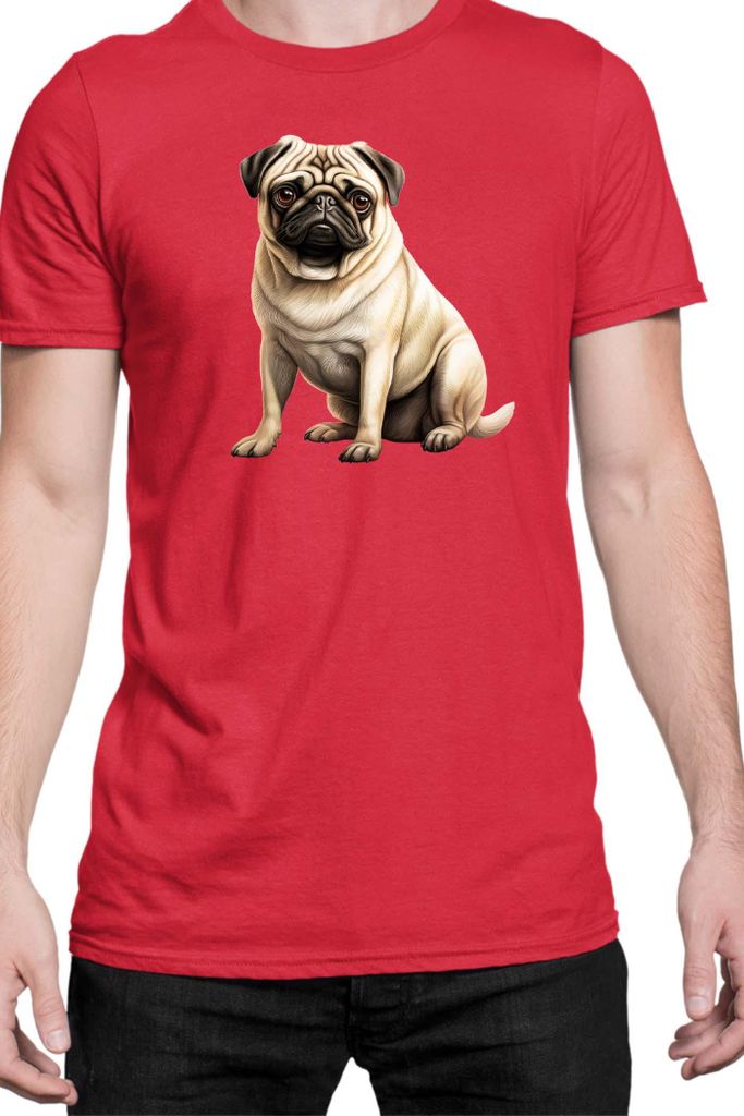Herren T-Shirt Dogs Breeds Pug Dog Breed 008, Man XL / Rot